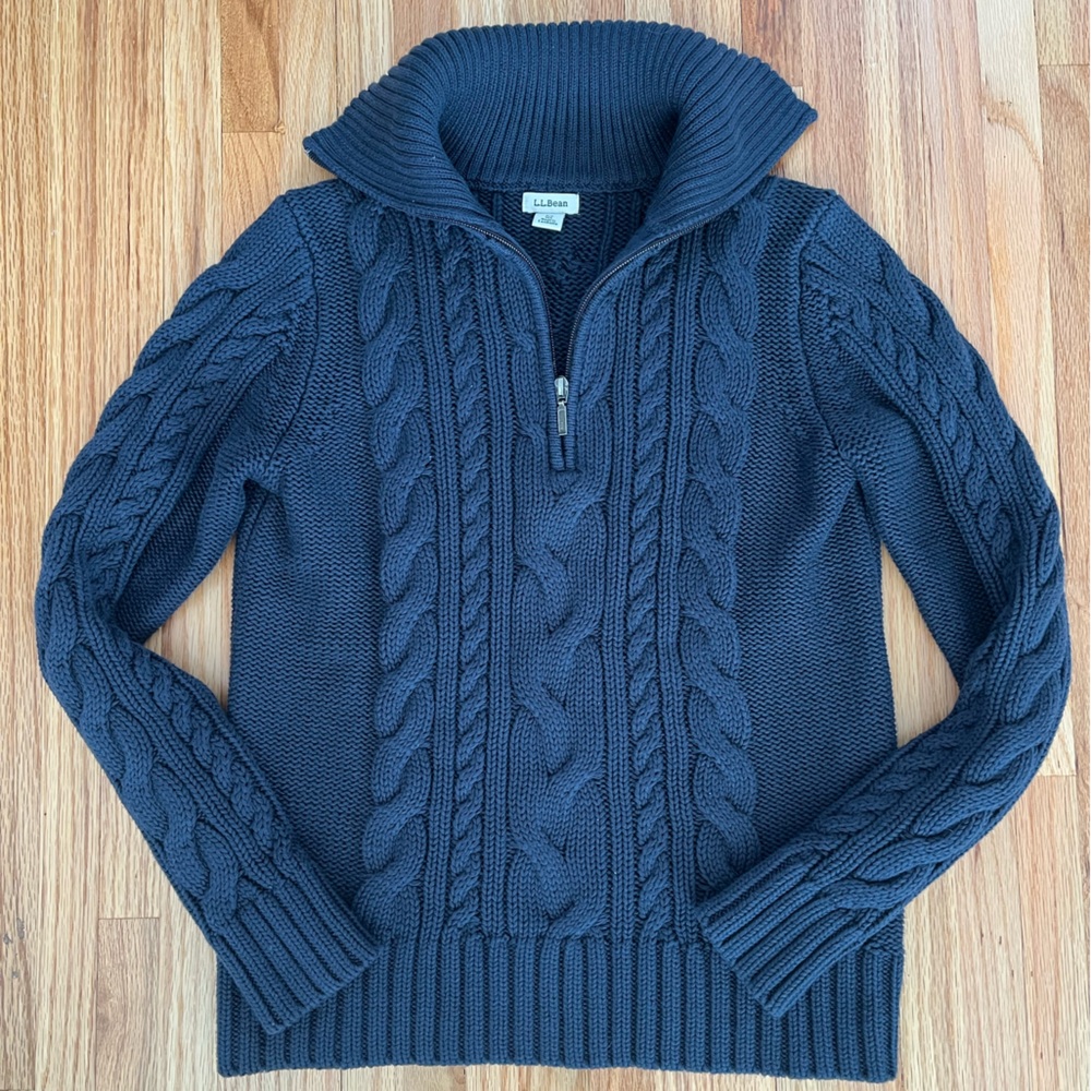 L.L. Bean Navy Cable Knit Fisherman Sweater